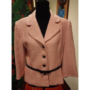 VINTAGE Talbots Petites Pink Tweed Blazer Jacket 14 With Black Ribbon Detail.